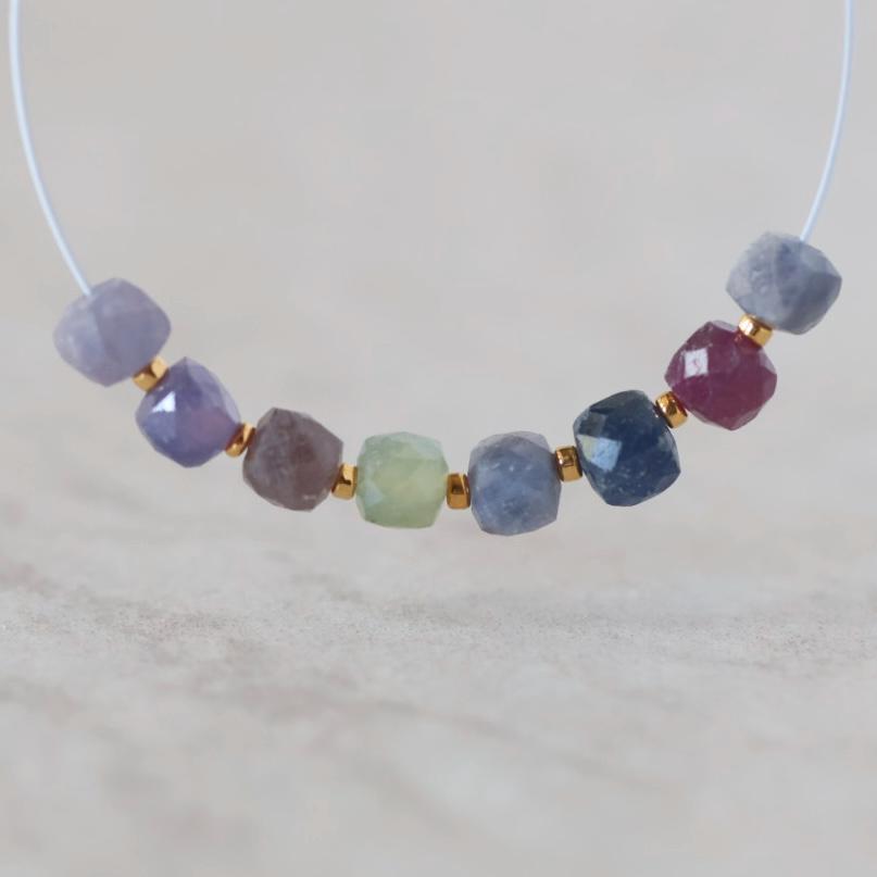 4mm Multi Sapphire Beads - Cube Faceted Natural Gemstone 10 Pcs