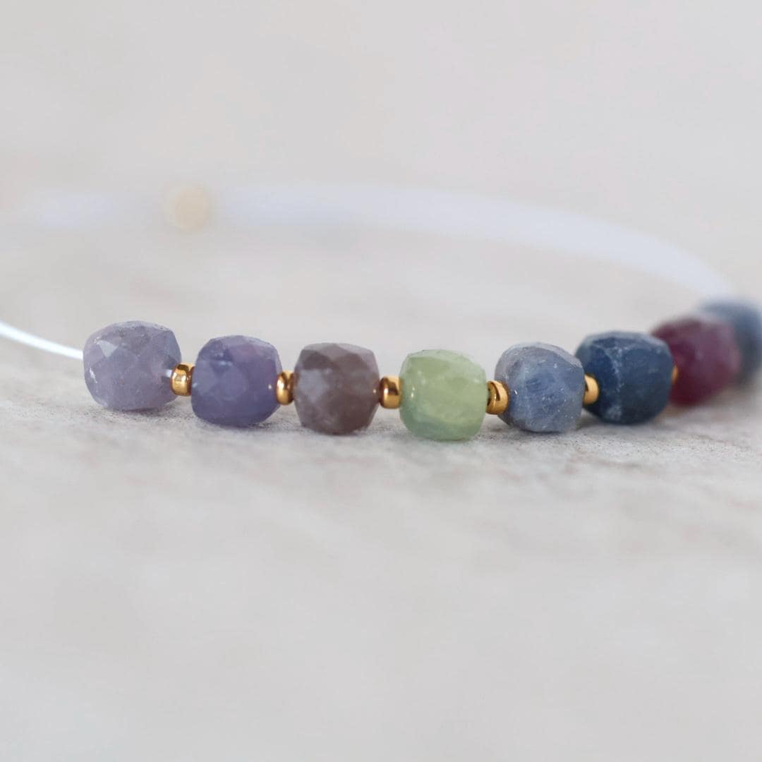 4mm Multi Sapphire Beads - Cube Faceted Natural Gemstone 10 Pcs