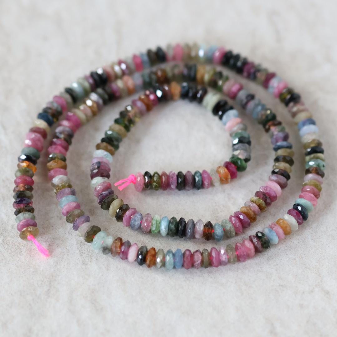 4mm Multi Watermelon Tourmaline Rondelle Beads Faceted Slices Natural Gemstone for DIY Jewelry Making