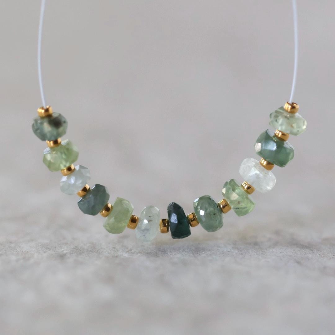 4mm Natural Green Sapphire Beads Faceted Rondelle 12 PCs Gemstones for DIY Jewelry Making