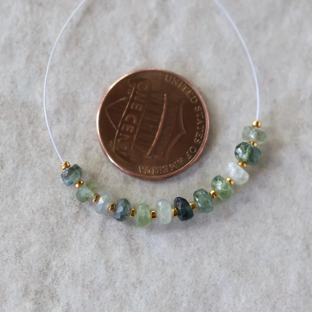 4mm Natural Green Sapphire Beads Faceted Rondelle 12 PCs Gemstones for DIY Jewelry Making