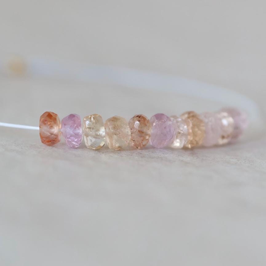4mm Natural Imperial Topaz Rondelle Beads Faceted Pink Topaz 1” Natural Gemstone Beads for Jewelry Making Earrings
