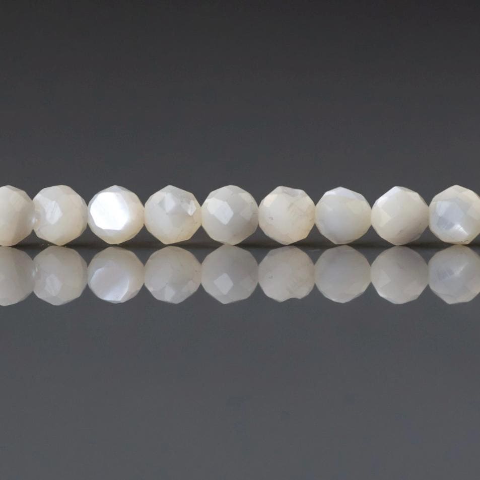4mm Natural Mother of Pearl Beads - Faceted Round Natural Gemstone 15" Strand