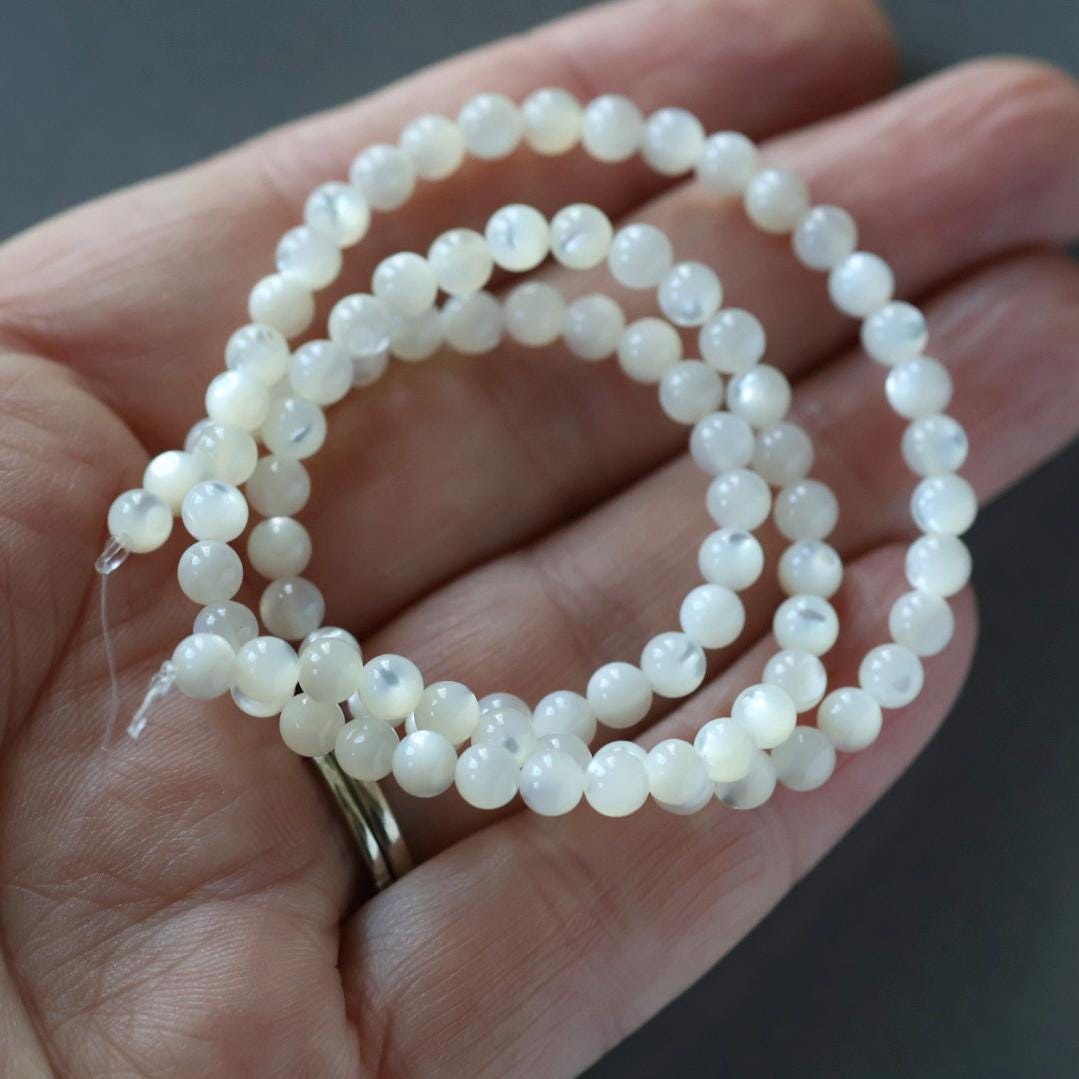 4mm Natural Mother of Pearl Beads - Smooth Round Natural Gemstone 15" Strand