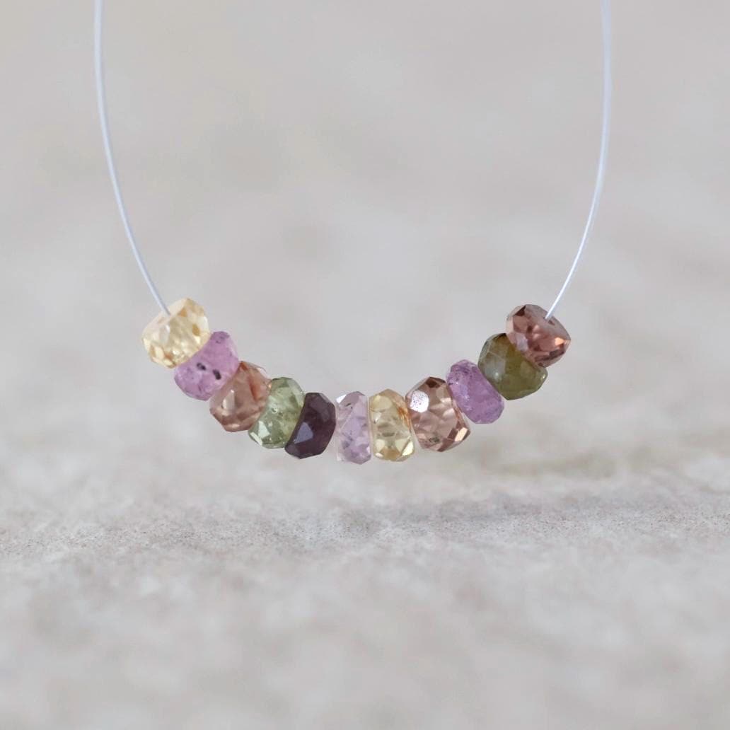 4mm Natural Multi Sapphire Beads Faceted Rondelle 1” Colorful Sapphire Gemstone for DIY Jewelry Making