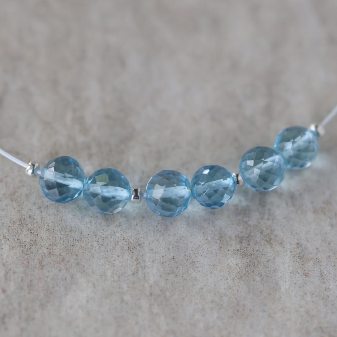 4mm Natural Swiss Blue Topaz Faceted Beads Round 6 Pcs Genuine Gemstone for DIY Jewelry Making Supplies Earrings Pendants