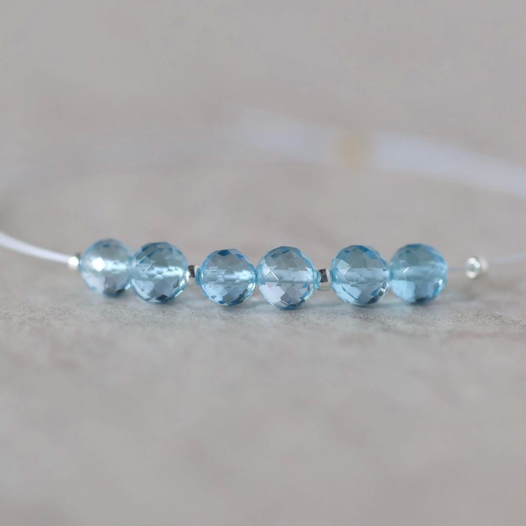 4mm Natural Swiss Blue Topaz Faceted Beads Round 6 Pcs Genuine Gemstone for DIY Jewelry Making Supplies Earrings Pendants