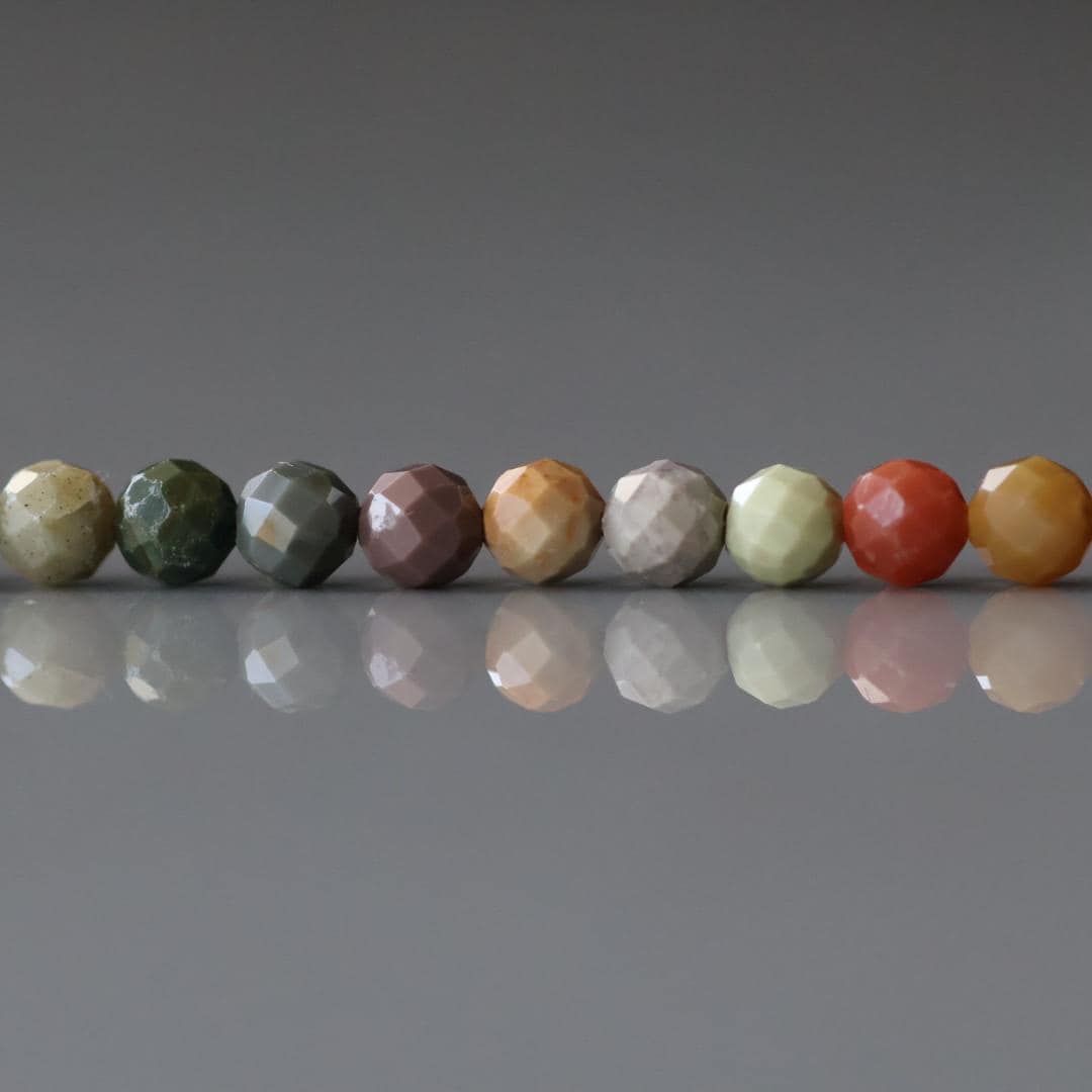 4mm Ocean Jasper Beads - Faceted Round Natural Gemstone 15" Strand