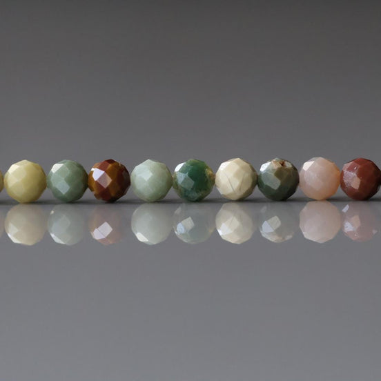 4mm Ocean Jasper Beads - Faceted Round Natural Gemstone 15" Strand