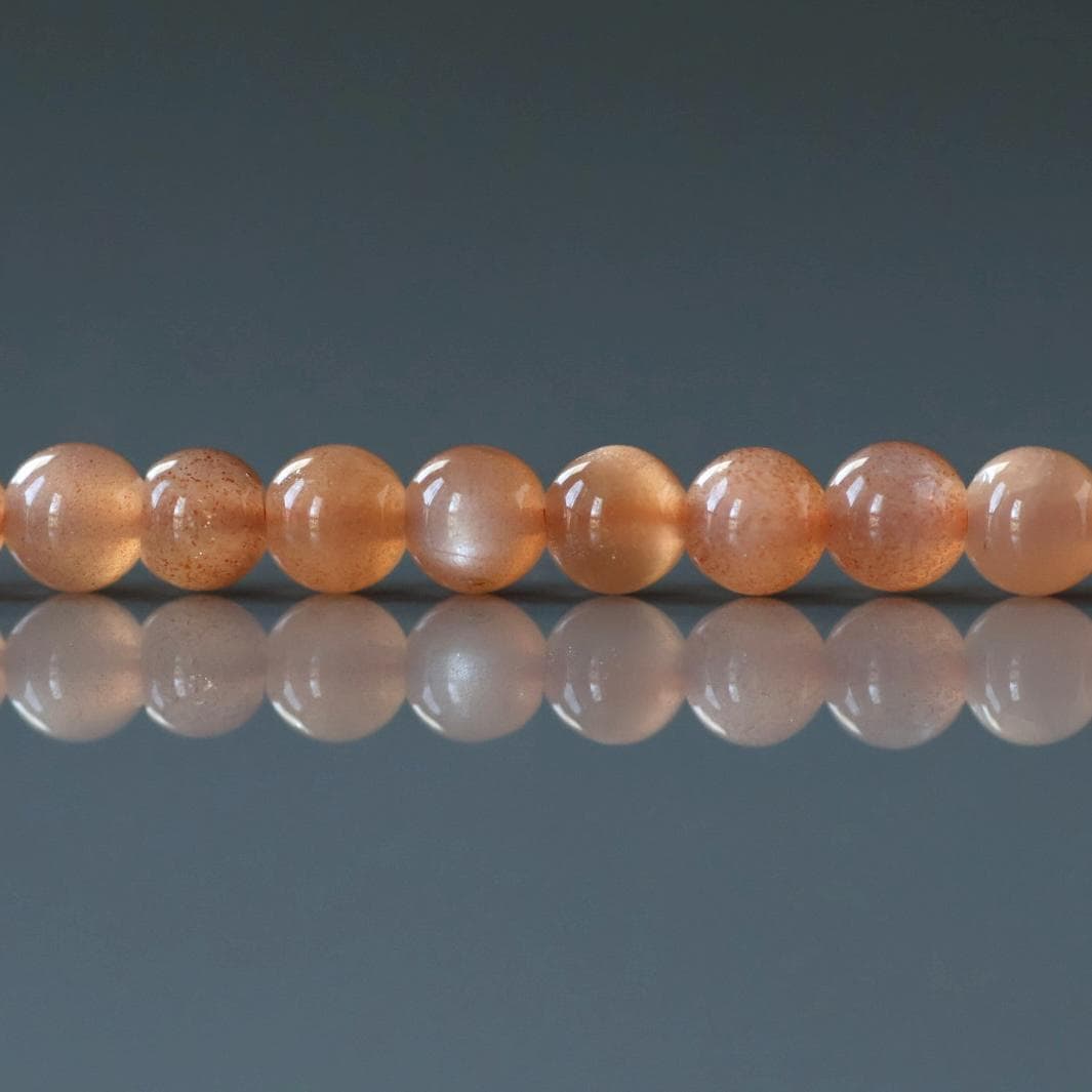 4mm Peach Moonstone Beads - Smooth Round Natural Gemstone 15" Strand