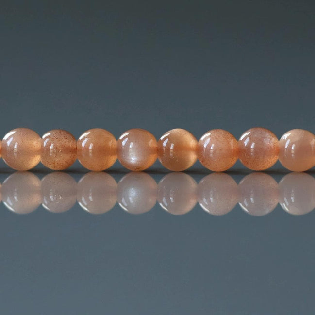 4mm Peach Moonstone Beads - Smooth Round Natural Gemstone 15" Strand