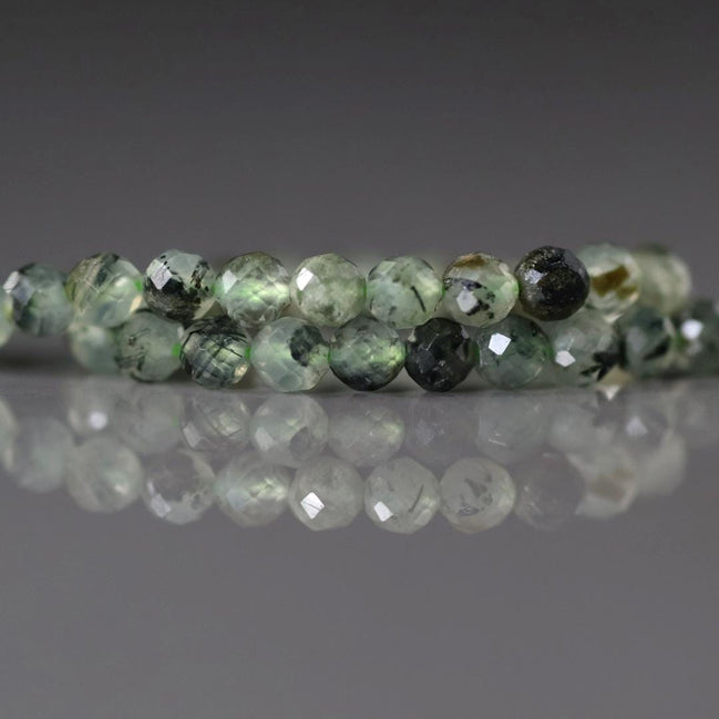 4mm Prehnite Epidote Black Tourmaline Beads Faceted Round 15" Pale Green Natural Gemstone Beads Beading Crafter Gift DIY jewelry making
