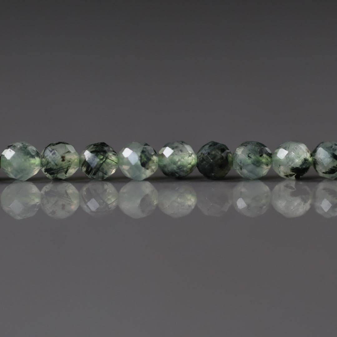 4mm Prehnite Epidote Black Tourmaline Beads Faceted Round 15" Pale Green Natural Gemstone Beads Beading Crafter Gift DIY jewelry making