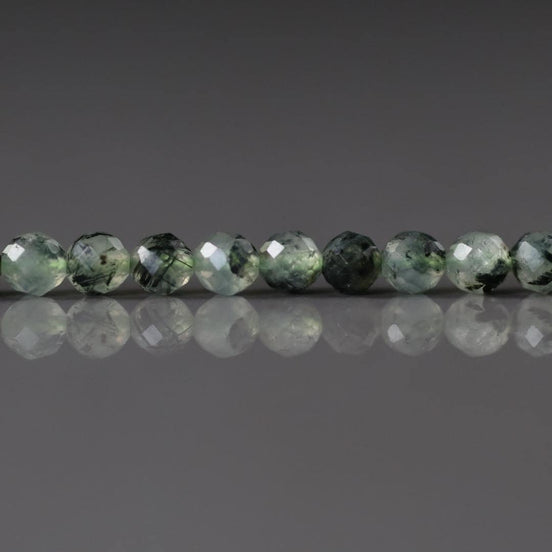 4mm Prehnite Epidote Black Tourmaline Beads Faceted Round 15" Pale Green Natural Gemstone Beads Beading Crafter Gift DIY jewelry making