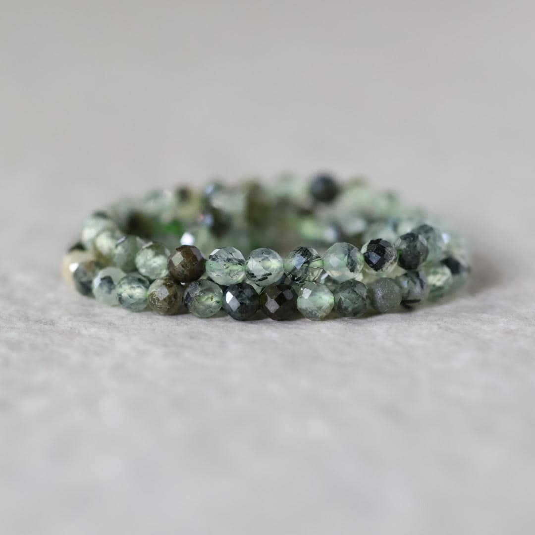 4mm Prehnite, Epidote, and Black Tourmaline Faceted Round Beads 15"