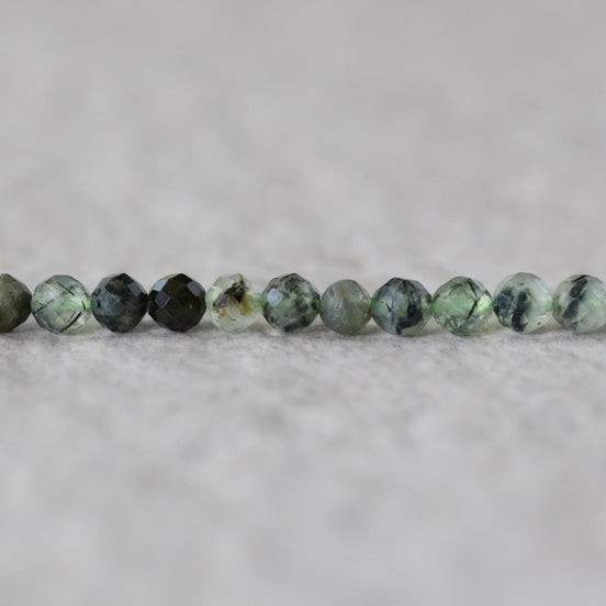 4mm Prehnite, Epidote, and Black Tourmaline Faceted Round Beads 15"