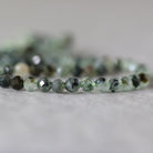 4mm Prehnite, Epidote, and Black Tourmaline Faceted Round Beads 15"