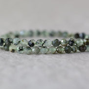 4mm Prehnite, Epidote, and Black Tourmaline Faceted Round Beads 15