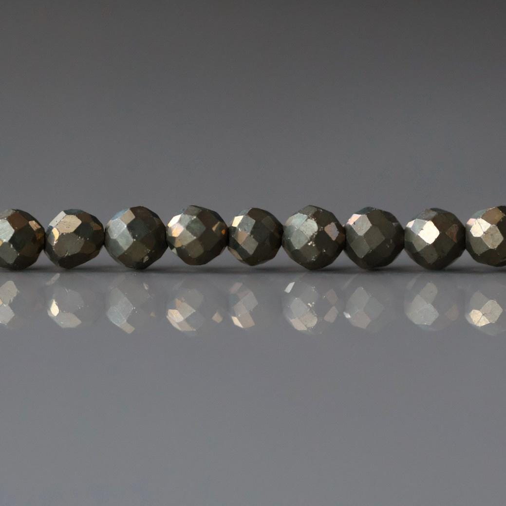 4mm Pyrite Beads - Faceted Round Natural Gemstone 15" Strand