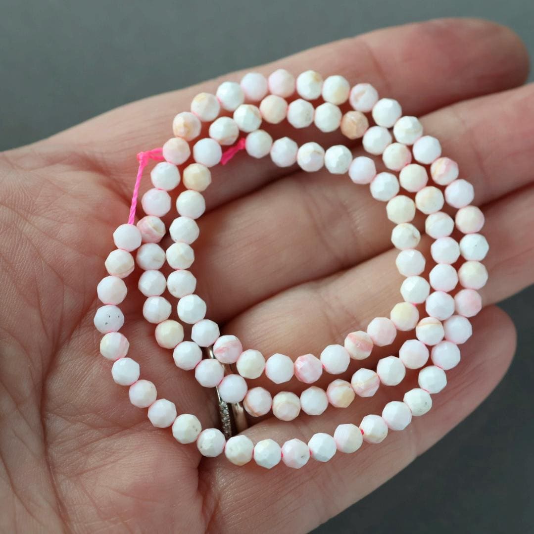 4mm Queen Conch Beads ‚Äì Faceted Round Natural Gemstone 15" Strand