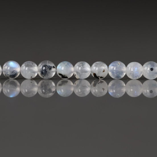4mm Rainbow Moonstone Beads With Black Tourmaline 15" Smooth Gemstone Beads Beading Crafter Gift June Birthstone DIY Jewelry