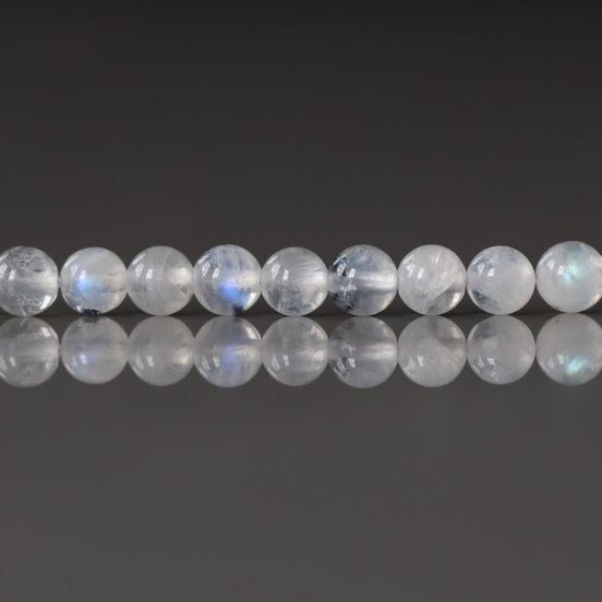 4mm Rainbow Moonstone Beads With Black Tourmaline 15" Smooth Gemstone Beads Beading Crafter Gift June Birthstone DIY Jewelry