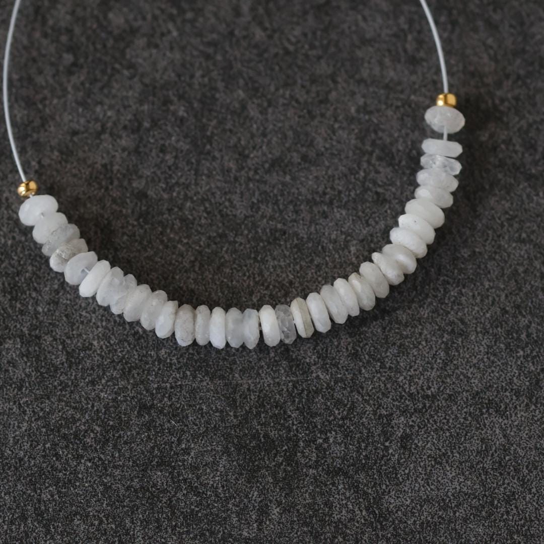 4mm Rare Albite Beads Faceted Rondelle Slices Genuine 2" White Gemstone Beads for DIY Jewelry Making Crafter Gift