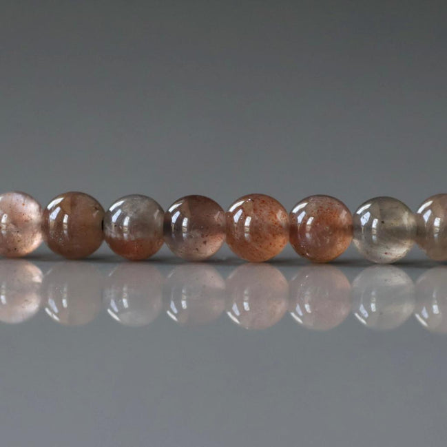 4mm Rare Brown Sunstone Beads - Smooth Round Natural Gemstone 15" Strand