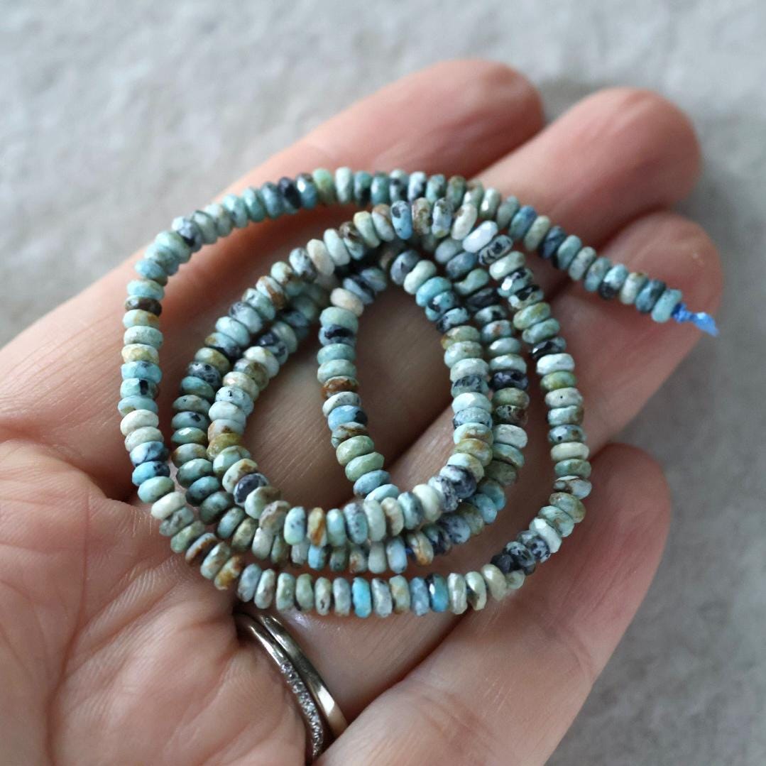 4mm Rare Hemimorphite Rondel Beads Faceted 7” Raw Genuine Gemstone Beads DIY Jewelry Making Supply