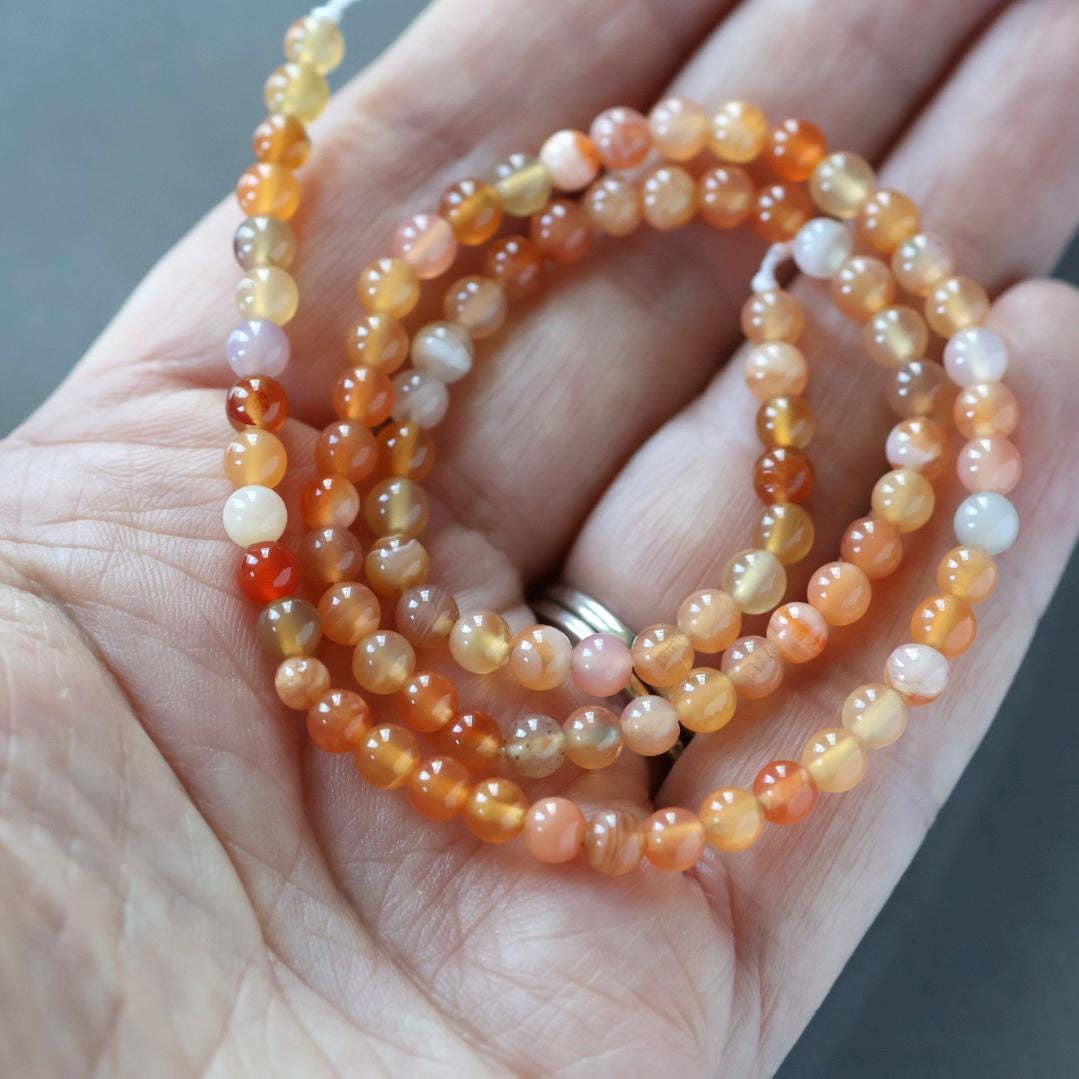 4mm Rare Orange Botswana Agate Beads - Smooth Round Natural Gemstone 15" Strand