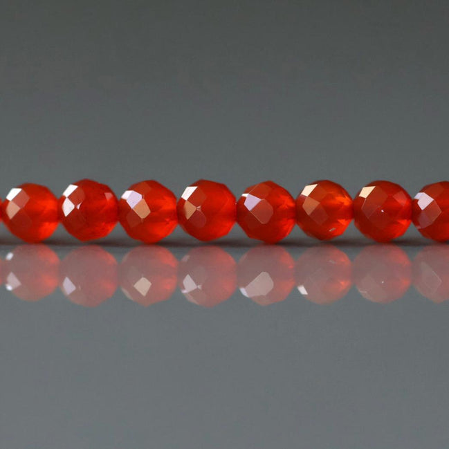 4mm Red Agate Beads - Faceted Round Natural Gemstone 15" Strand