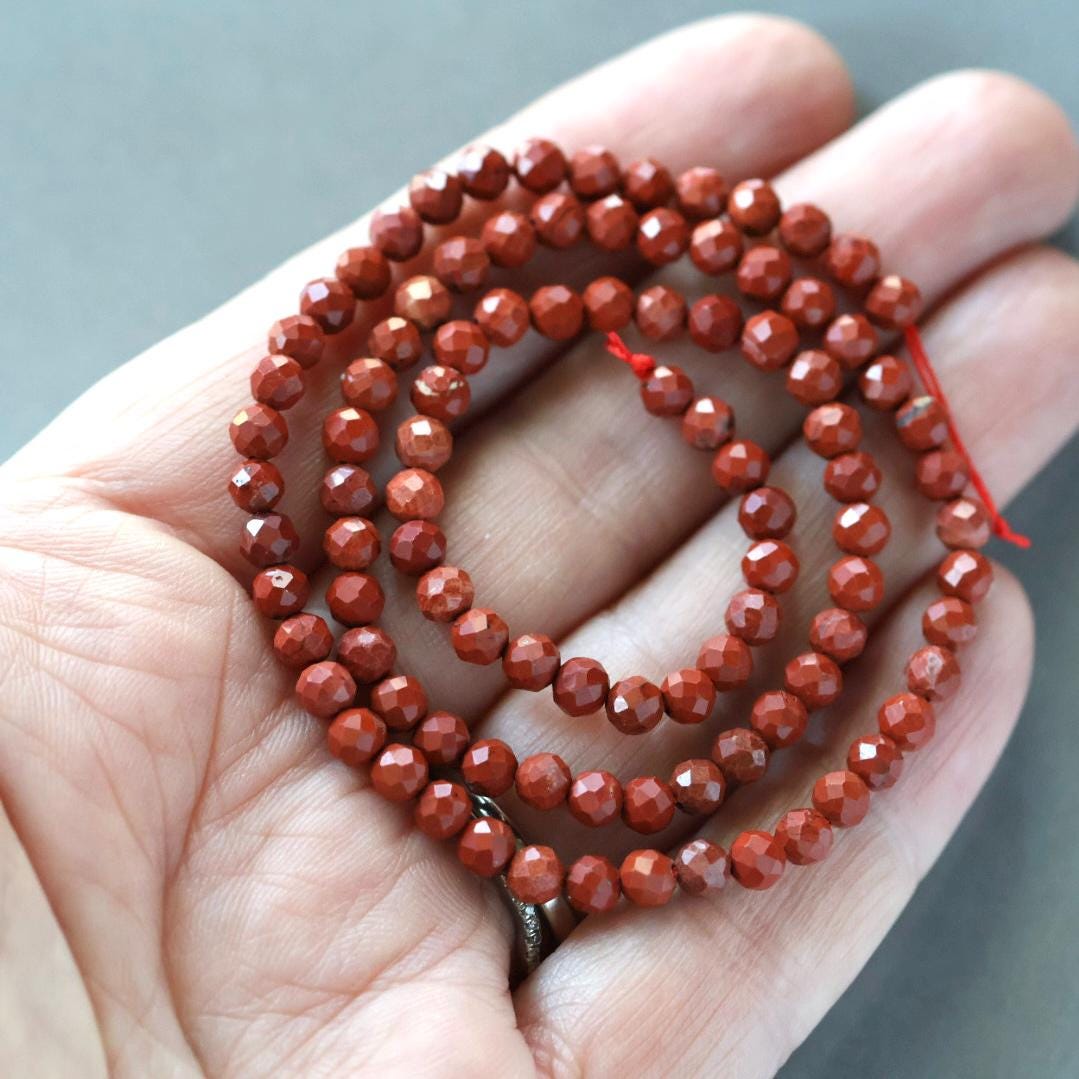 4mm Red Jasper Beads - Faceted Round Natural Gemstone 15" Strand