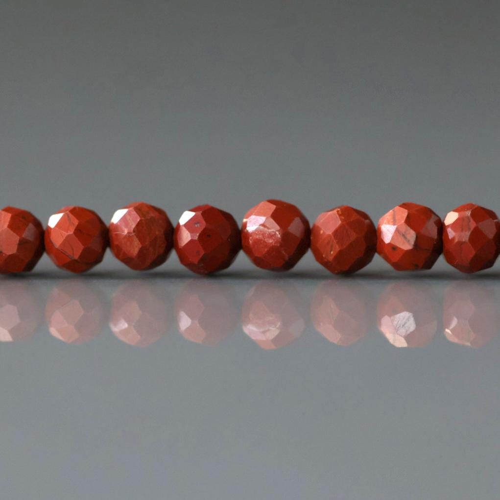 4mm Red Jasper Beads - Faceted Round Natural Gemstone 15" Strand
