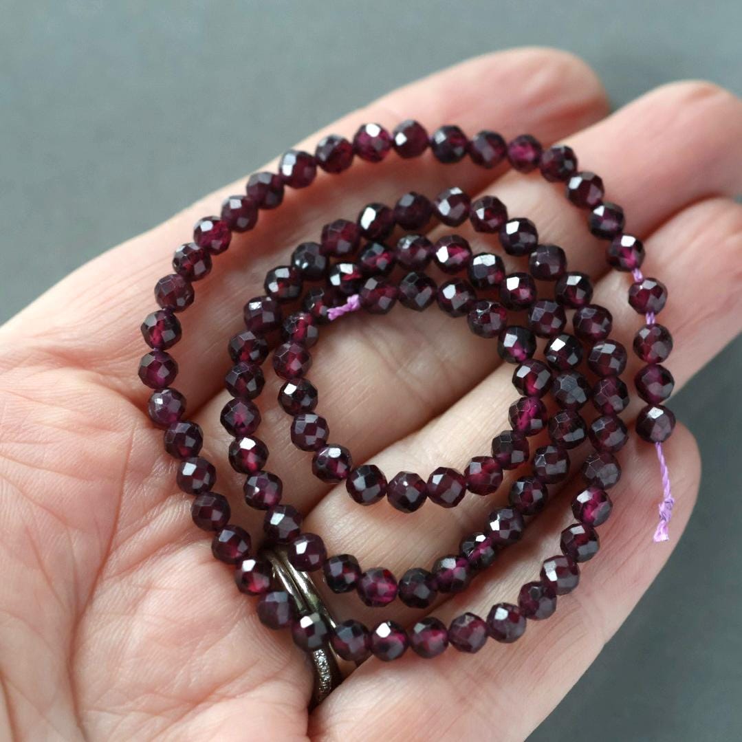 4mm Rhodolite Garnet Beads – Faceted Round Natural Gemstone 15" Strand