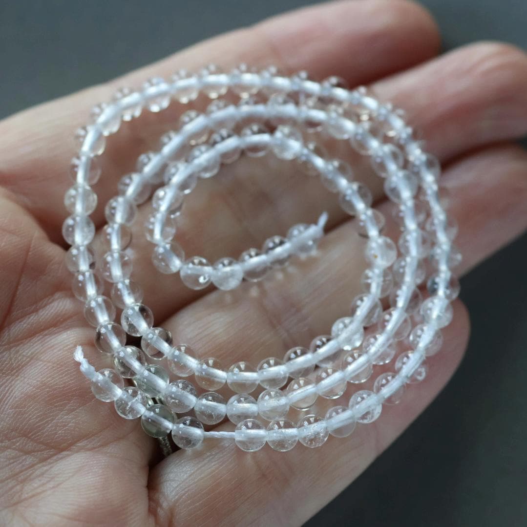 4mm Rock Quartz Beads - Smooth Round Natural Gemstone 15" Strand