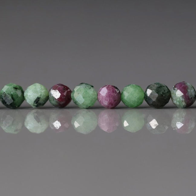 4mm Natural Ruby Zoisite Micro Faceted Beads Genuine Small Green Beads 15" Gemstone Beads for Jewelry Making Beading Gift for Crafter