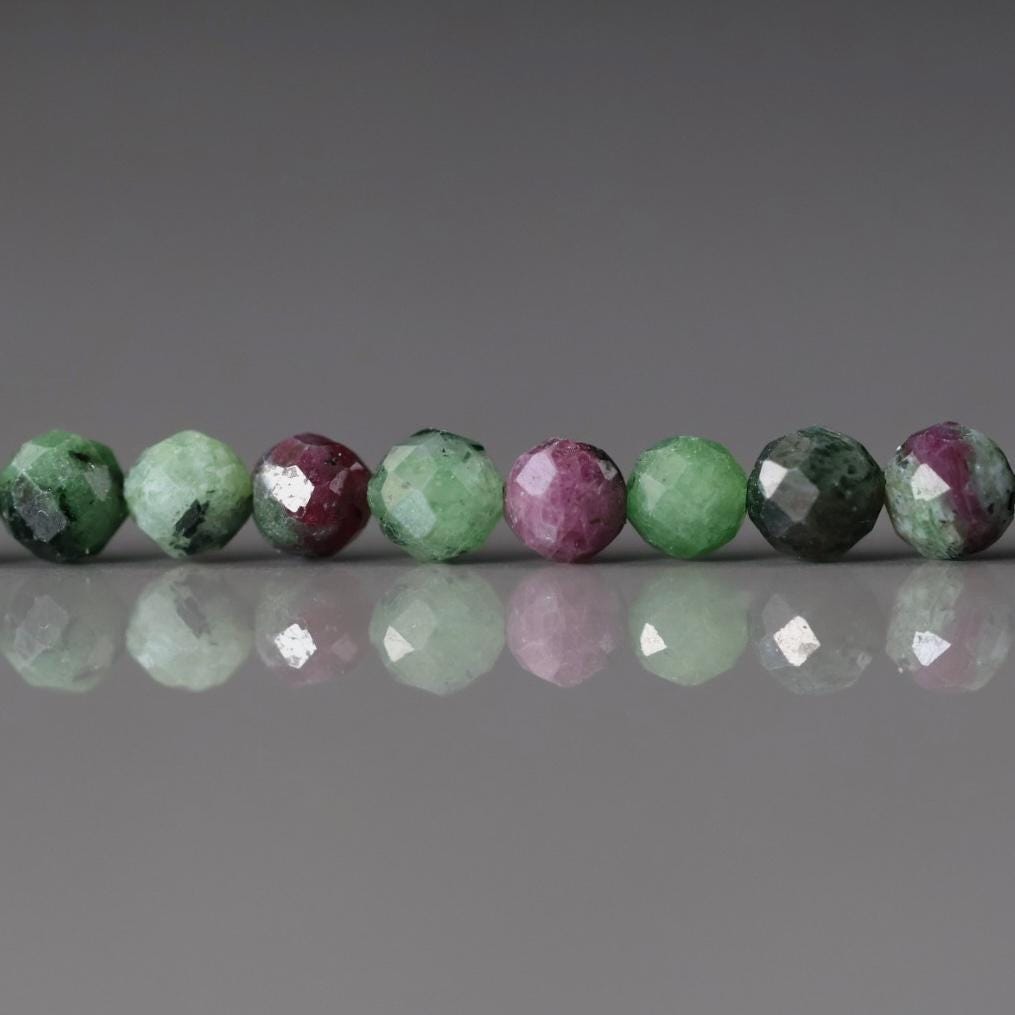 4mm Ruby Zoisite Beads – Faceted Round Natural Gemstone 15" Strand