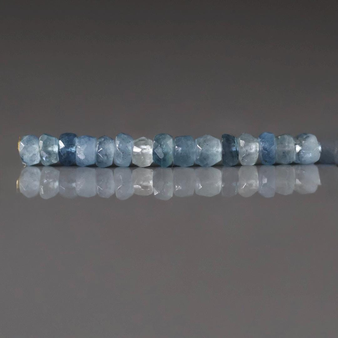 4mm Shaded Santa Maria Aquamarine Beads Hand Faceted Rondelle 15 Pcs Natural Gemstone Beads Jewelry Making DIY March Birthstone