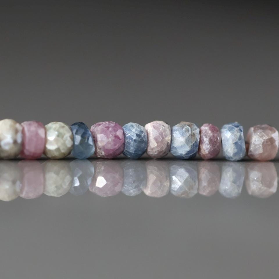 Silverite Coated Multi Sapphire Beads Rondelle 4mm 20 Pcs Colorful Sapphire Genuine Gemstone Jewelry Making Gift September Birthstone