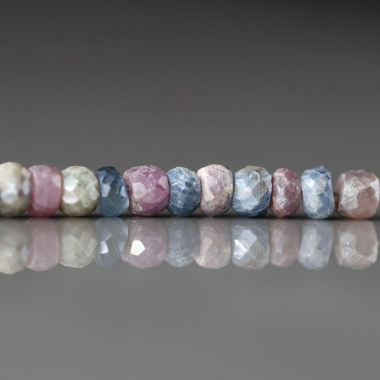 Silverite Coated Multi Sapphire Beads Rondelle 4mm 20 Pcs Colorful Sapphire Genuine Gemstone Jewelry Making Gift September Birthstone