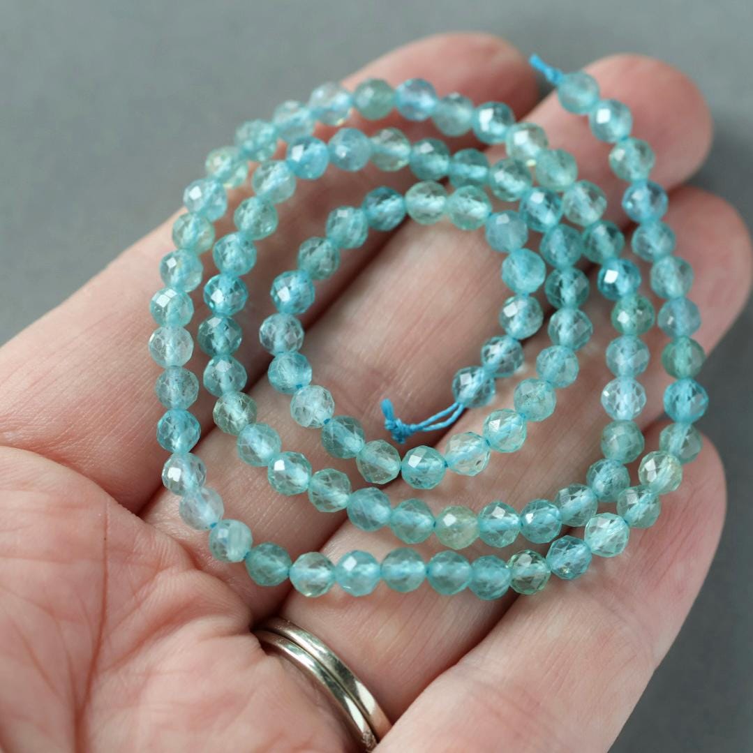 4mm Sky Blue Apatite Beads – Faceted Round Natural Gemstone 15" Strand
