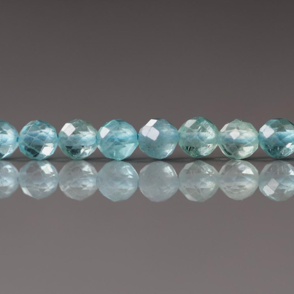 4mm Sky Blue Apatite Beads – Faceted Round Natural Gemstone 15" Strand