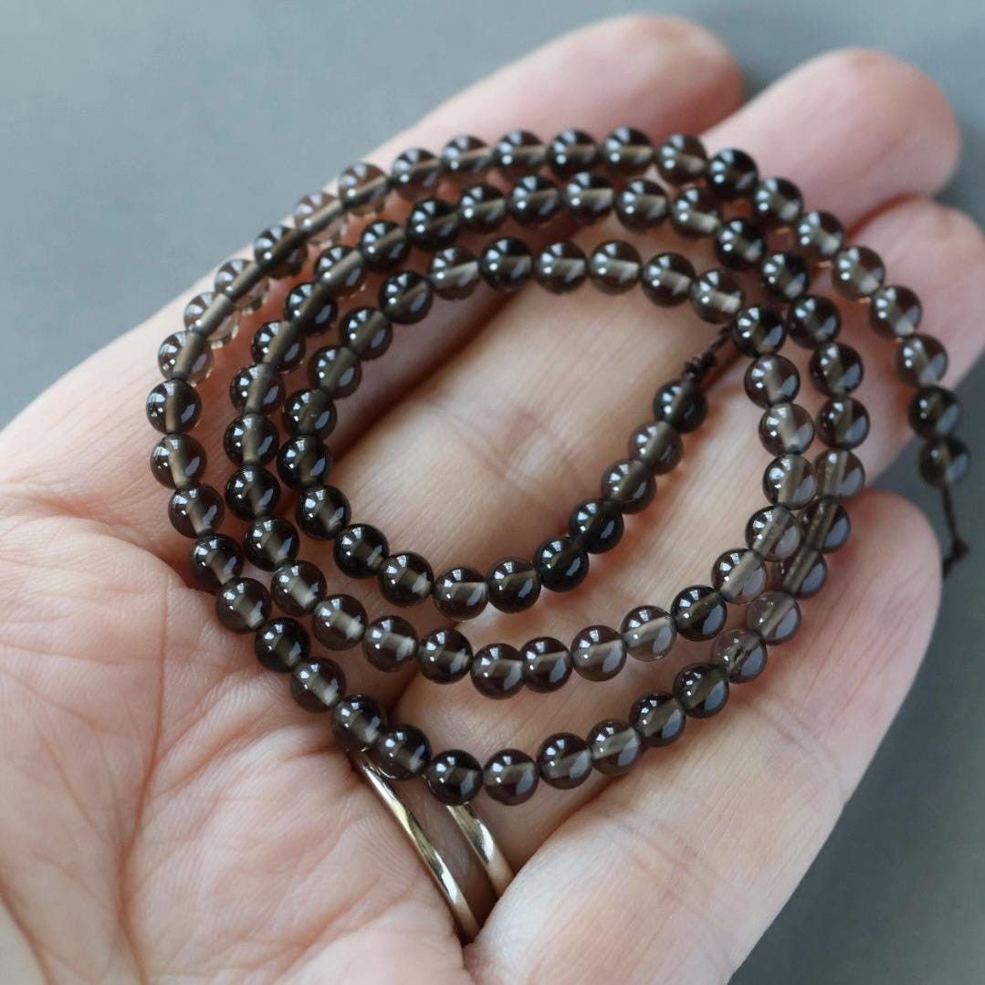 4mm Smoky Quartz Beads - Smooth Round Natural Gemstone 15" Strand