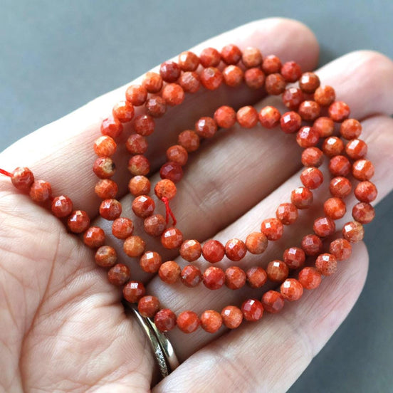 4mm Natural Coral Beads Micro Faceted Beads Genuine Coral Beads 15" Gemstone Beads for Jewelry Making Gift for crafter