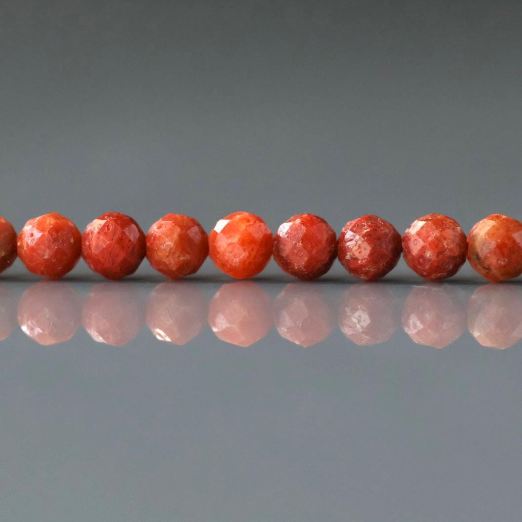 4mm Natural Coral Beads Micro Faceted Beads Genuine Coral Beads 15" Gemstone Beads for Jewelry Making Gift for crafter
