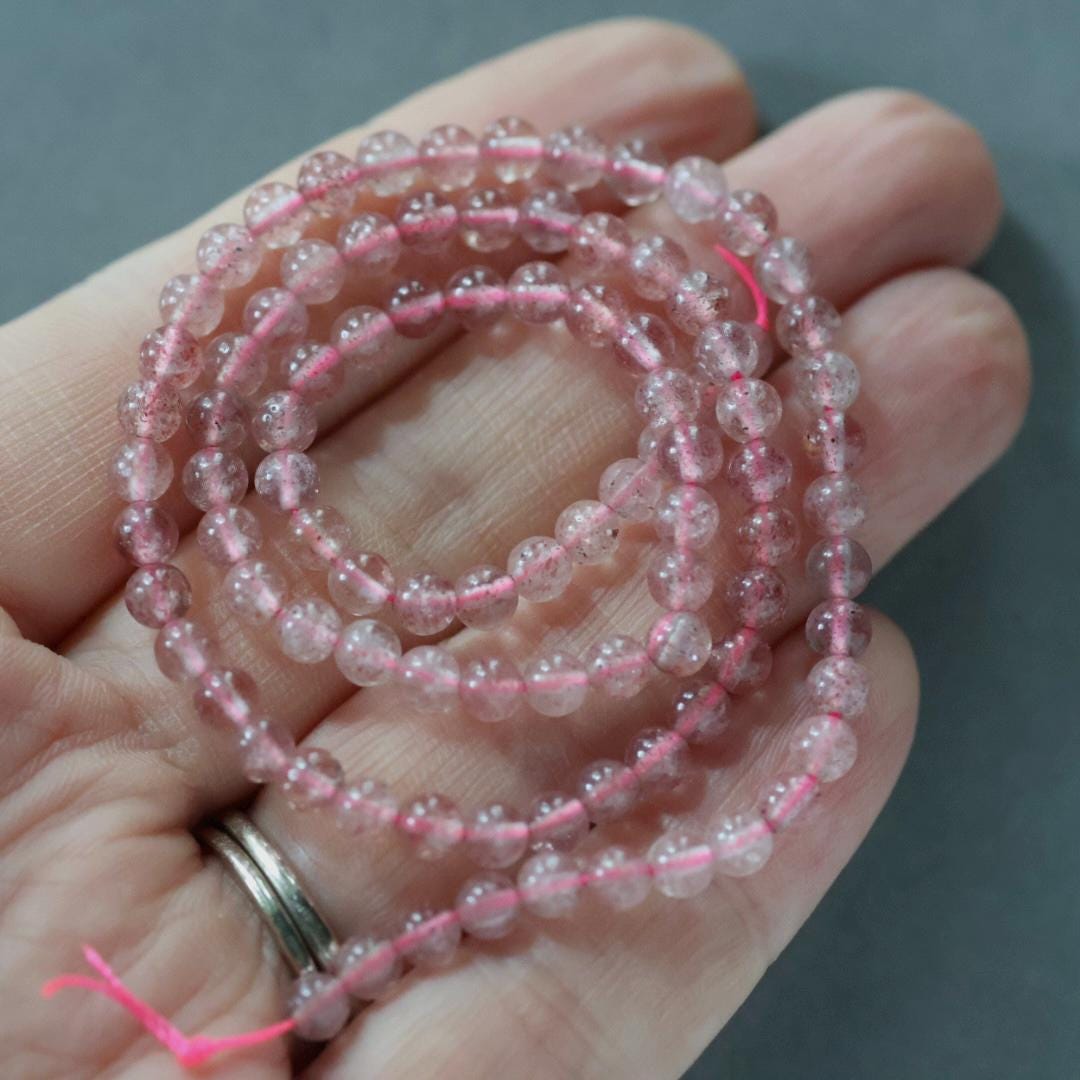 4mm Strawberry Quartz Beads -Smooth Round Natural Gemstone 15"