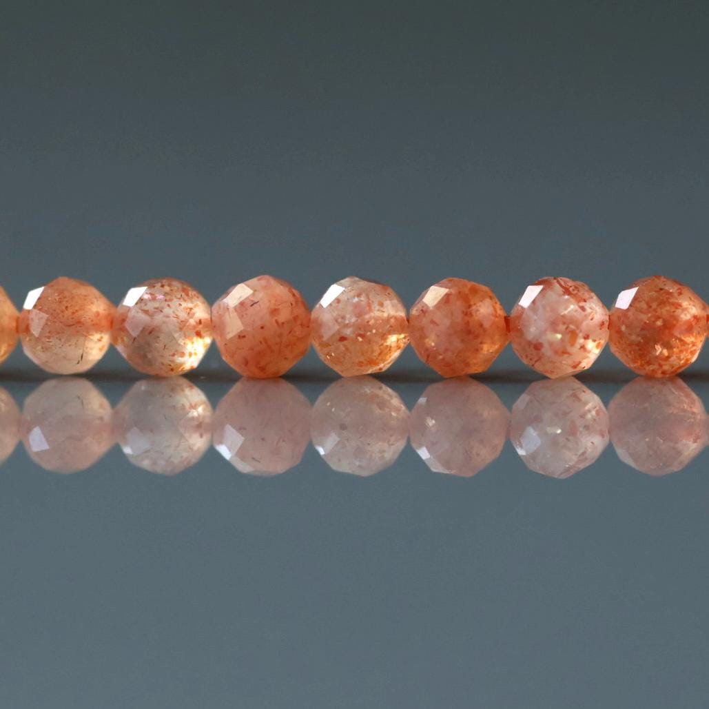 4mm Sunstone Beads - Faceted Round Natural Gemstone 15" Strand