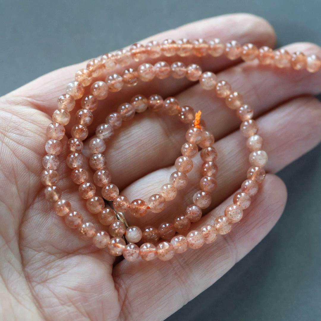4mm Sunstone Beads - Smooth Round Natural Gemstone 15" Strand