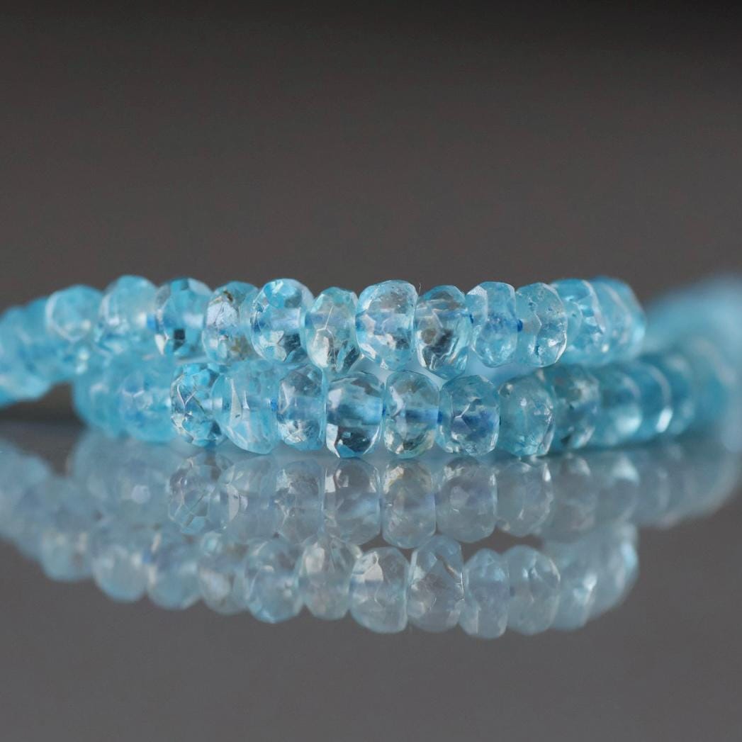 4mm Swiss Blue Topaz Rondelle Beads – Faceted Rondelle Natural Gemstone 6" Strand