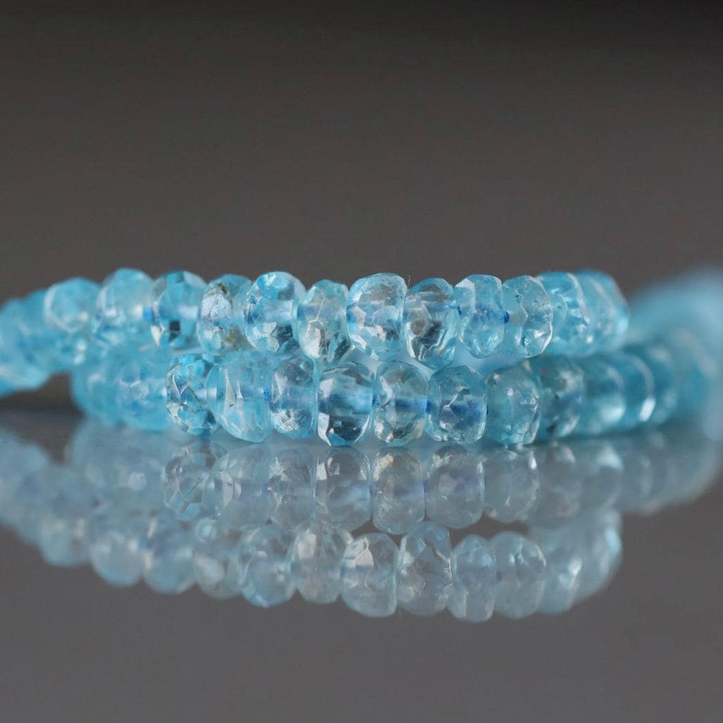 4mm Swiss Blue Topaz Rondelle Beads – Faceted Rondelle Natural Gemstone 6" Strand